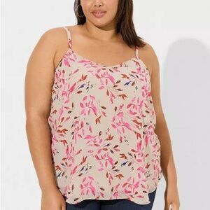 torrid Sophie Swing Cami - Beige Floral with Pink Leaf Print